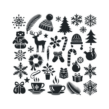 A set of Christmas and winter ornament elements vector illustration