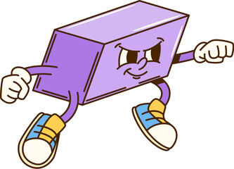 Poster - Cartoon groovy parallelepiped math geometric figure character. Isolated vector fun, educational retro personage expresses joy and energy, ready for geometry classes and kids learning in the school