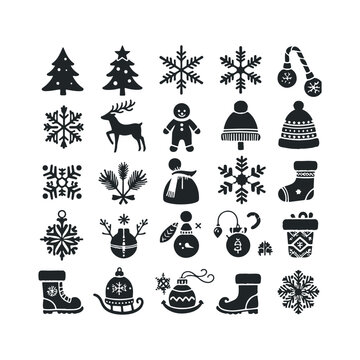 A set of Christmas and winter ornament elements vector illustration