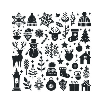 A set of Christmas and winter ornament elements vector illustration