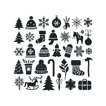 A set of Christmas and winter ornament elements vector illustration