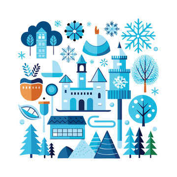 A set of Christmas and winter ornament elements vector illustration