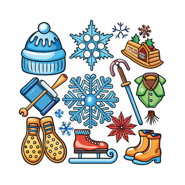 A set of Christmas and winter ornament elements vector illustration
