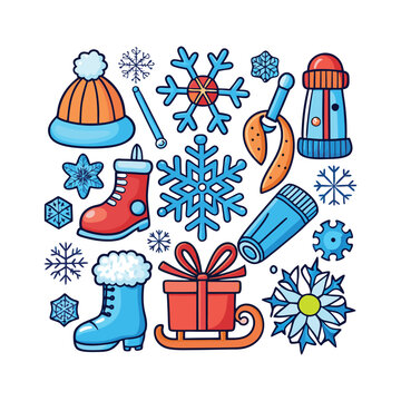 A set of Christmas and winter ornament elements vector illustration