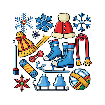 A set of Christmas and winter ornament elements vector illustration