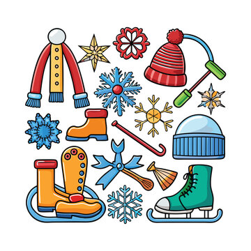 A set of Christmas and winter ornament elements vector illustration