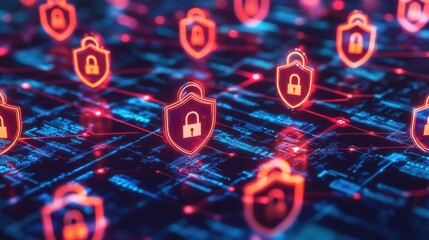 Poster - Digital Security Concept with Padlock Icons and Data Stream
