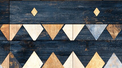 Poster - Blue and Gold Brocade Pattern with Geometric Design