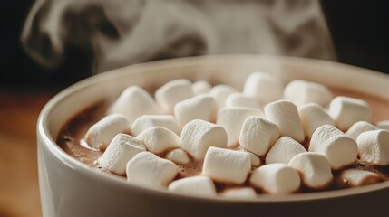 Delicious hot chocolate topped with fluffy marshmallows, cozy and inviting.