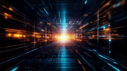 Poster - Abstract tech background: a moving tunnel of data streams in neon light