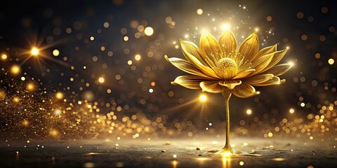 Wall Mural - Magic golden flower on dark background with shiny elements, magic, golden, flower, dark, background, shiny, elements