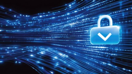 Poster - Secure Data Flow with Lock Symbol in Blue Light