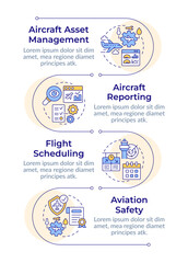 Aviation management control infographic vertical sequence. Maintenance, statistics. Visualization infochart with 4 steps. Circles workflow. Montserrat SemiBold, Lato Regular fonts used