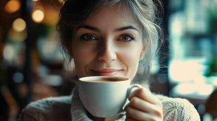 Woman is drinking morning coffee