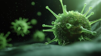 Poster - 3D Rendering of a Green Parasite Cell Under Microscope