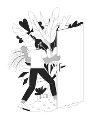 Poster - green living black and white 2d illustration concept. sustainability go green future. eco conscious 