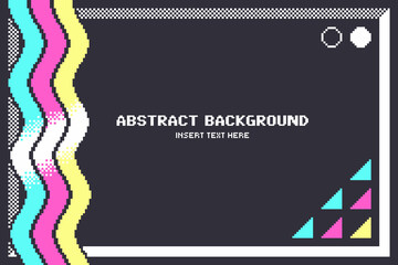 Poster - White Emboss Frame with Wavy Bright Neon Decorations, 8 Bit Pixel Art Styled Background