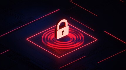 Poster - Digital Lock with Neon Highlights on Dark Background