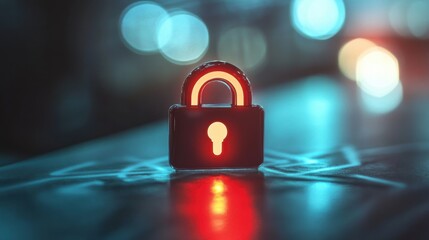 Poster - Glowing Padlock with Keyhole in a Dark Environment
