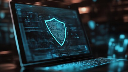 Poster - Cybersecurity Protection with Shield Symbol on Laptop Screen
