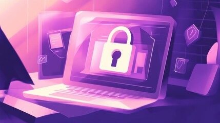 Poster - Secure Digital Environment with Laptop and Lock Icon