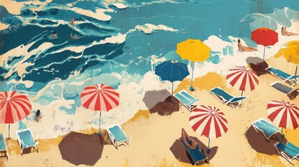 Vibrant beach scene with colorful umbrellas soft sand and gentle waves capturing the essence of summer relaxation