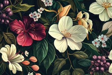 Poster - Exquisite and detailed flower illustrations perfect for high-quality print projects and artistic displays