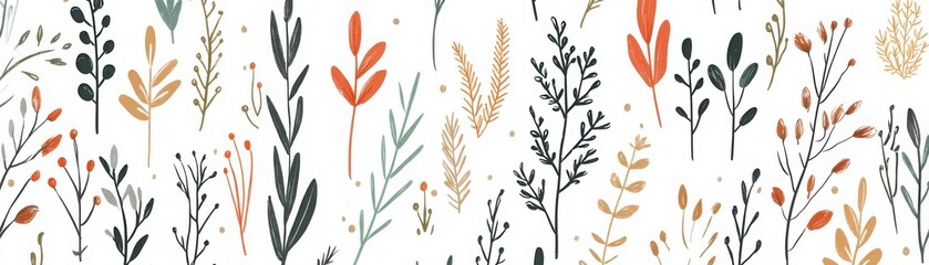 Poster - Seamless pattern featuring adorable modern botanical elements with a playful touch and vibrant colors