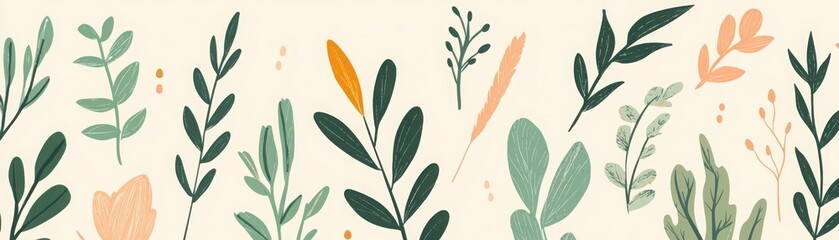 Poster - Seamless pattern featuring adorable modern botanical elements with vibrant colors and unique designs