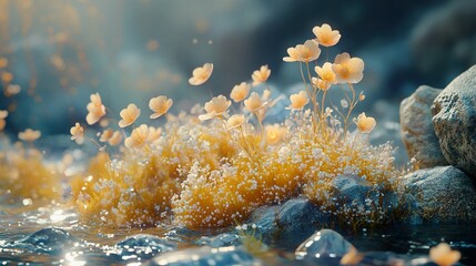 Wall Mural - Delicate Flowers by a Stream - Nature Photography