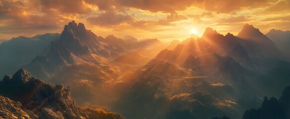 Wall Mural - Golden Sunset Over a Mountain Range