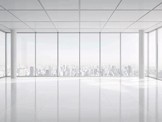 Poster - Banker and client shaking hands over a mortgage approval, modern office with cityscape view, signifying successful loan closure