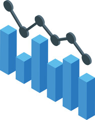 Poster - Blue bar graph is decreasing, showing negative trend, with data points connected by a dark gray line, in isometric view