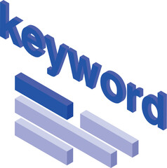 Poster - Keyword optimization improving search engine ranking, visualized with isometric design and blue blocks