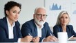 © Riko - Group of business professionals in a meeting with charts in the background. Office environment for teamwork and discussion concept.