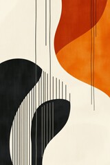 Poster - The artwork showcases a harmonious blend of black and orange shapes intertwined with fine lines, evoking a sense of modern abstraction