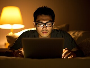 Poster - a young professional calculating monthly mortgage payments, working on a laptop, cozy cafe ambiance,