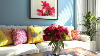 A beautifully arranged living room featuring a stylish sofa