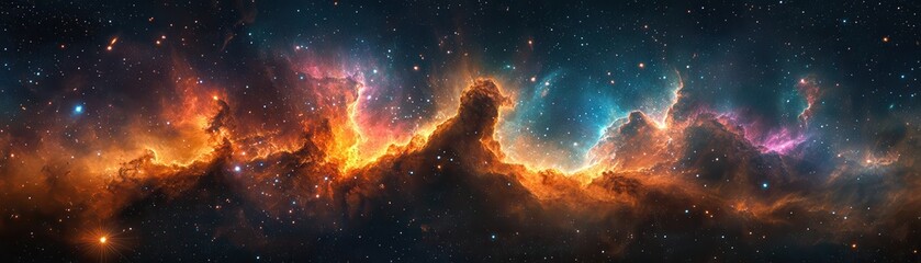 Wall Mural - Stunning Cosmic Nebula with Vibrant Colors and Starry Background in Deep Space Captured in High-Resolution Panoramic View