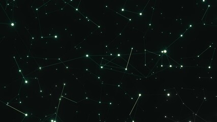Poster - Dark green abstract sparkling plexus animation, connection web smooth gradient star background