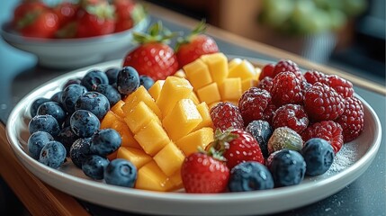 Canvas Print - A plate of fresh fruits on the table.