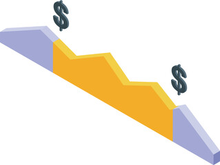 Poster - Yellow graph going down representing financial loss, isometric vector illustration