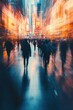 © Sunshine - Dynamic Urban Scene with Blurred Motion of People Walking in a Vibrant Cityscape at Night