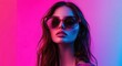 © Rudsaphon - Captivating Fashion Model Posing with Sunglasses in Vibrant Lighting