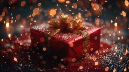Poster - Gift box is decorated with sparkling gold powder and tied with golden silk.