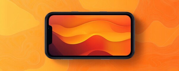 Poster - Modern smartphone with vibrant orange gradient background
