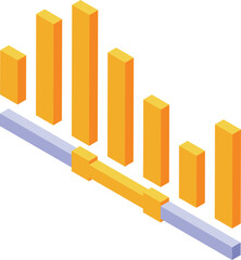 Poster - Yellow isometric bar chart indicating declining performance over a period, visualized on a timeline