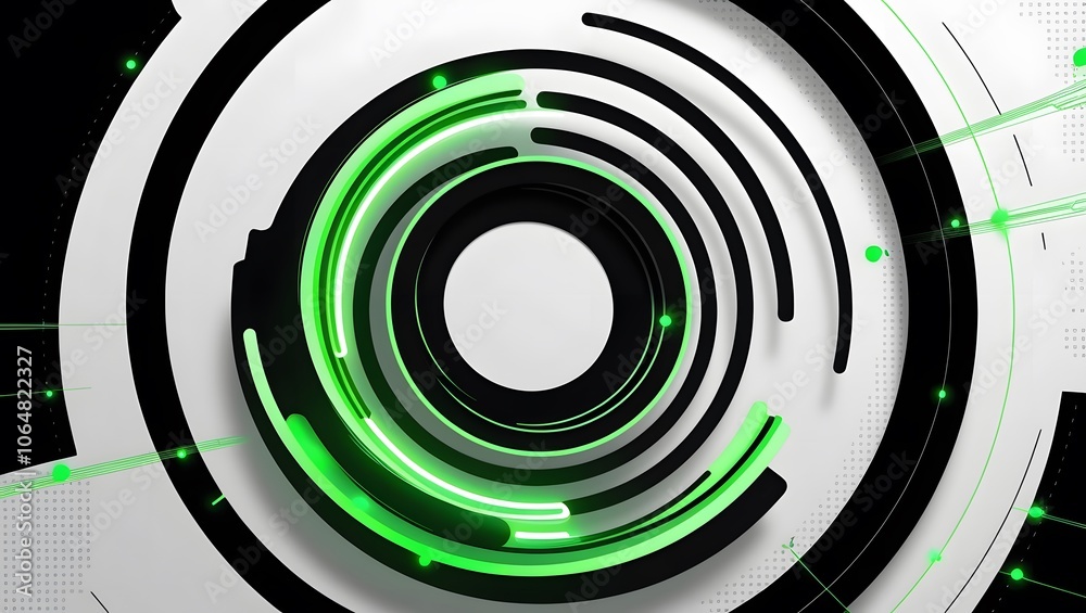 futuristic abstract design with concentric black and green neon circles ...