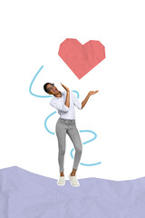 Poster - Composite collage picture image of excited positive impressed young woman smm manager marketer blogger heart social media icon love sigh