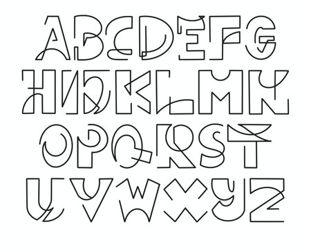 One line font shaped alphabet set